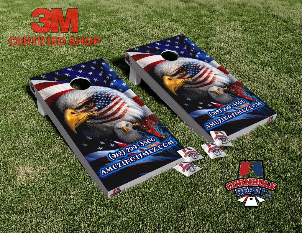 Robbie~ 1 Amuzingtimez American Flag Cornhole Board Vinyl Wrap Skins Laminated Sticker Set Decal