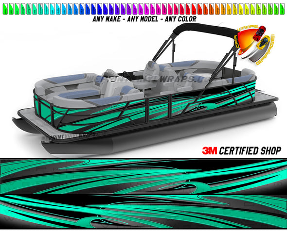 Aqua Green and Black Zig Zag Lines Graphic Boat Vinyl Wrap Fishing Pontoon Sea Doo Water Sports Watercraft etc.. Boat Wrap Decal