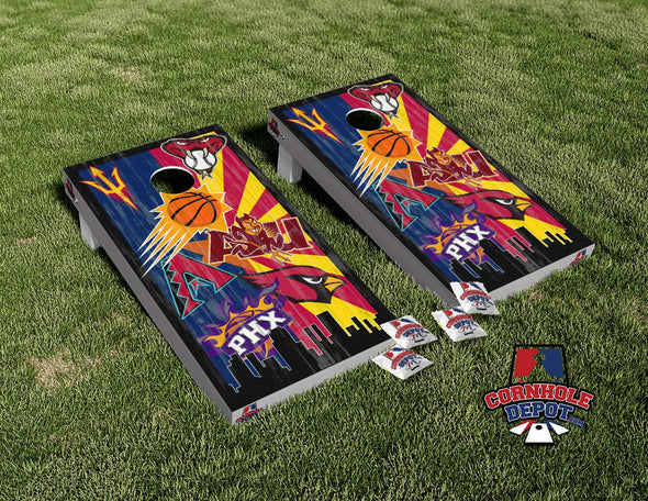 Arizona Phoenix Skyline Washed Cornhole Board Vinyl Wrap Skins Laminated Sticker Set Decal