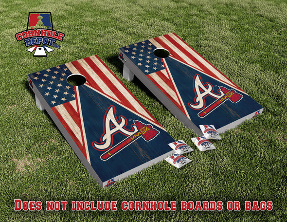 Atlanta Braves American Flag Cornhole Board Vinyl Wrap Skins Laminated Sticker Set Decal