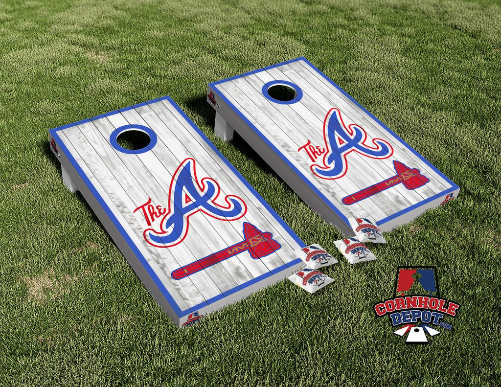 Atlanta Braves Axe Washed Cornhole Board Vinyl Wrap Skins Laminated Sticker Set Decal
