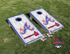 Atlanta Braves Axe Washed Cornhole Board Vinyl Wrap Skins Laminated Sticker Set Decal