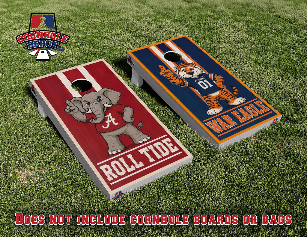 Auburn Tigers War Eagle and Alabama Roll Tide Split Set Cornhole Board Vinyl Wrap Skins Laminated Sticker Set Decal