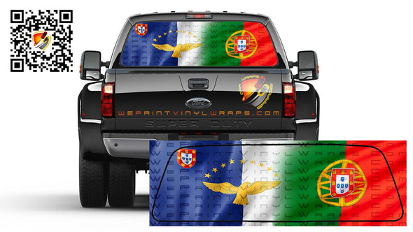 Azorean and Portugal Flag Rear Window Perforated  Graphic Decal Sticker Trucks  Cars Campers