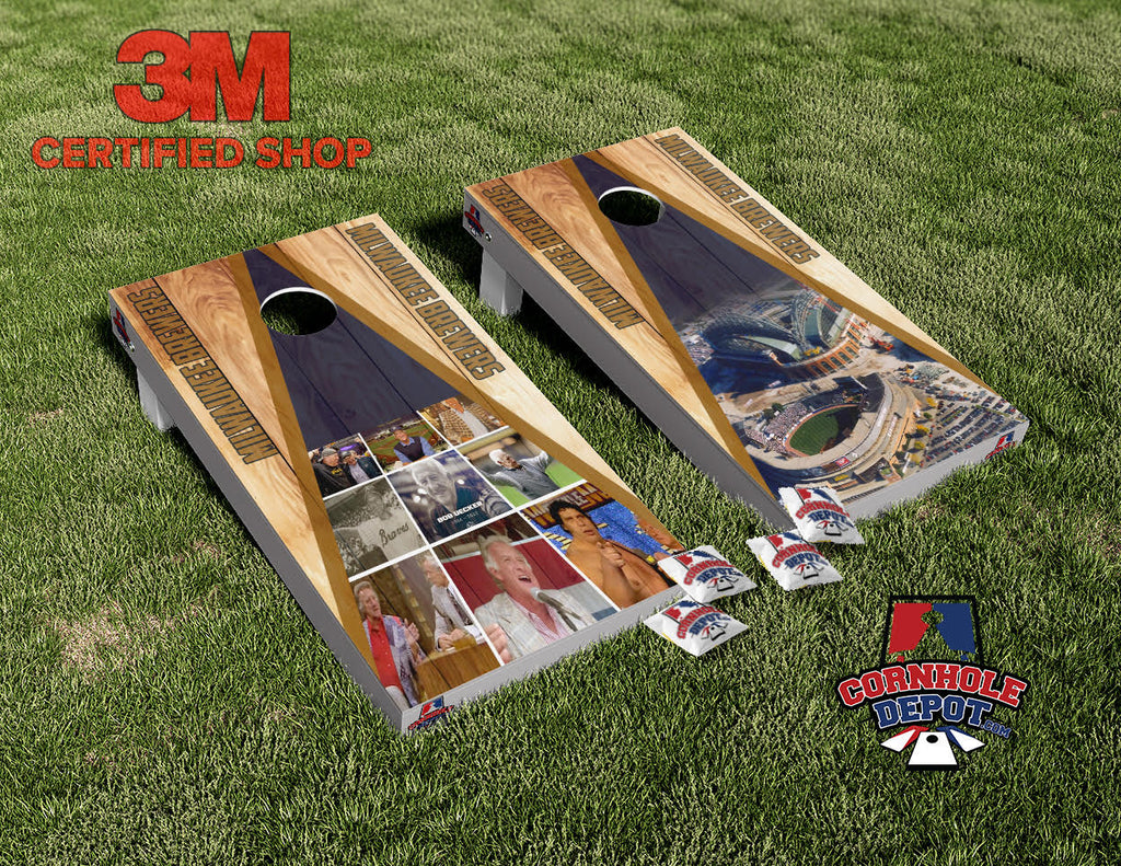 Milwaukee Brewers Cornhole Board Vinyl Wrap Skins Laminated Sticker Set Decal