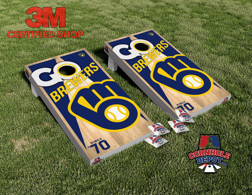 Milwaukee Brewers Go Brewers Wood Cornhole Board Vinyl Wrap Skins  Laminated Sticker Set Decal