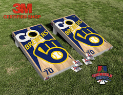 Milwaukee Brewers Go Brewers Wood Cornhole Board Vinyl Wrap Skins  Laminated Sticker Set Decal