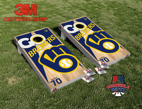 Milwaukee Brewers Go Brewers Wood Cornhole Board Vinyl Wrap Skins  Laminated Sticker Set Decal