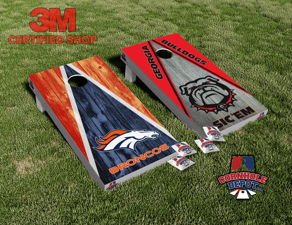 Broncos Denver Horse and Georgia Bulldogs Split Set Cornhole Skins Board Vinyl Wrap  Laminated Sticker Decal Set