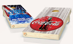 Coca Cola/Bud Light American Flag  Cornhole Board Vinyl Wrap Laminated Sticker Set