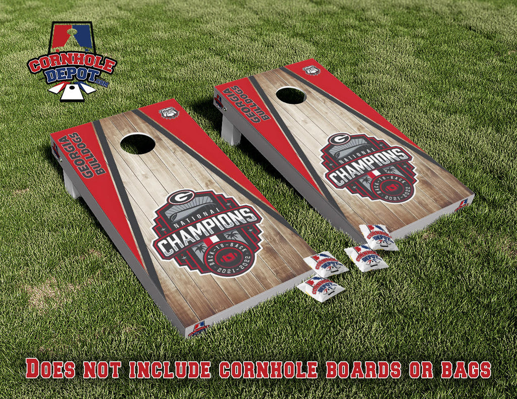 Bulldogs Georgia Champions Cornhole Board Skins Vinyl Wrap Laminated Sticker Decal Set