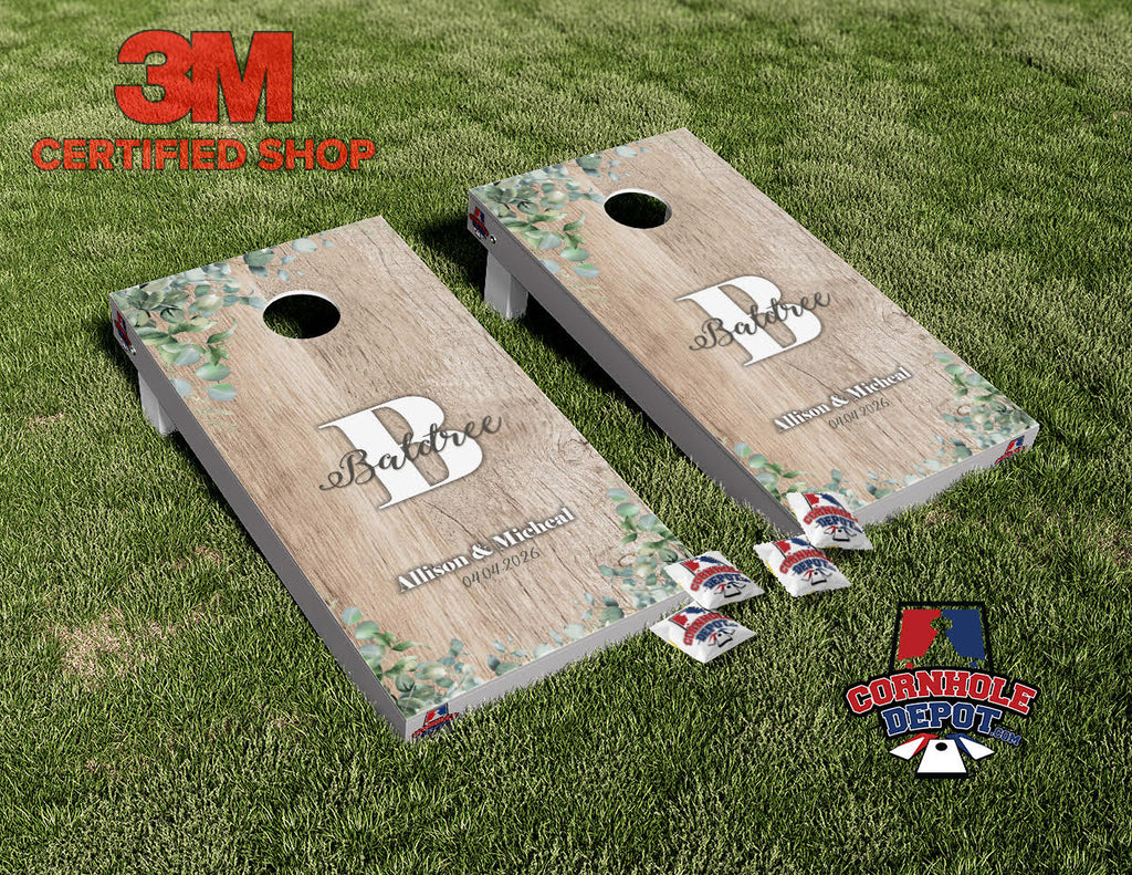 Custom Wedding Personalized Name Flowers Light Wood Cornhole Board Vinyl Wrap Skins Laminated Sticker Set Decal Anniversary Wedding Gifts