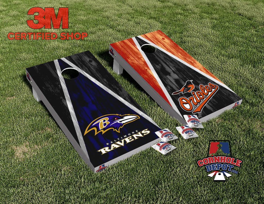 Baltimore Ravens and Orioles Washed Cornhole Board Vinyl Wrap Skins Laminated Sticker Set Decal