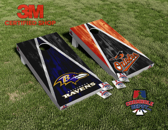 Baltimore Ravens and Orioles Washed Cornhole Board Vinyl Wrap Skins Laminated Sticker Set Decal