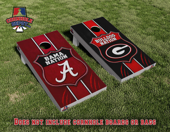 Bama and Bulldog Nation Split Set Cornhole Board Vinyl Wrap Skins Laminated Sticker Set Decal