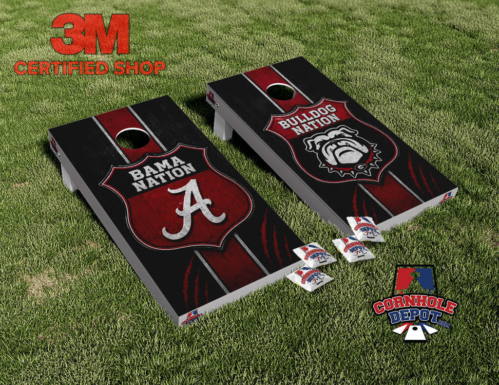 Bama and Georgia Bulldog Nation Split Set Cornhole Board Vinyl Wrap Skins Laminated Sticker Set Decal (Copy)