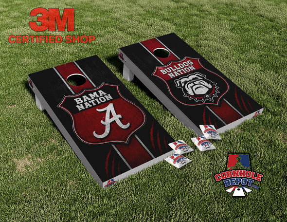 Bama and Georgia Bulldog Nation Split Set Cornhole Board Vinyl Wrap Skins Laminated Sticker Set Decal (Copy)