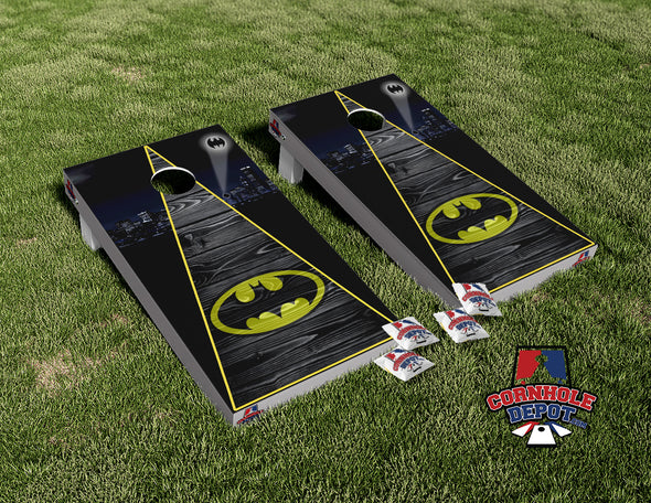 Batman Skyline Bat Signal Cornhole Board Vinyl Wrap Skins Laminated Sticker Set Decal