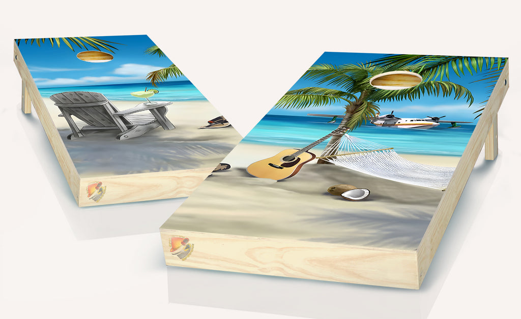 Beach Fun Cornhole Board Vinyl Wrap Skins Laminated Sticker Set Decal