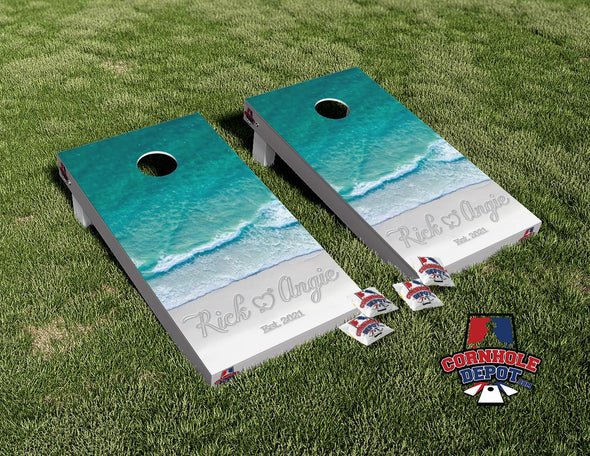 Beach Waves Custom  Cornhole Board Vinyl Wrap Skins Laminated Sticker Set Decal