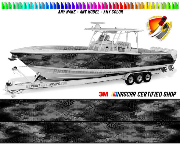 Black Gray Camo Chameleon Graphic Vinyl Boat Wrap Decal Fishing Pontoon Sportsman Console Bowriders Deck Boat Watercraft All Boats Decal