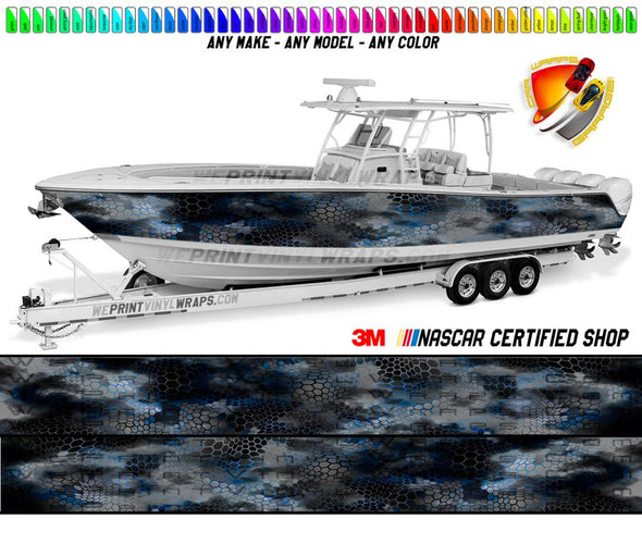 Blue Camo Chameleon  Graphic Vinyl Boat Wrap Decal Fishing Pontoon Sportsman Console Bowriders Deck Boat Watercraft All Boats Decal