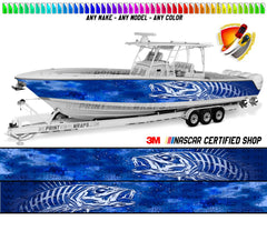 Blue Camo Seabass Chameleon  Graphic Vinyl Boat Wrap Decal Fishing Pontoon Sportsman Console Bowriders Deck Boat Watercraft All Boats Decal