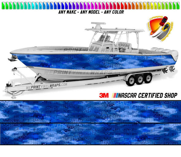 Blue Light and Dark Camo Chameleon  Graphic Vinyl Boat Wrap Decal Fishing Pontoon Sportsman Console Bowriders Deck Boat Watercraft etc..Boat Wrap Decal