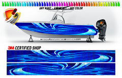 Blue Loop Lines Graphic Vinyl Boat Wrap Decal Fishing Pontoon Sportsman Console Bowriders Watercraft etc.. Boat Wrap Decal