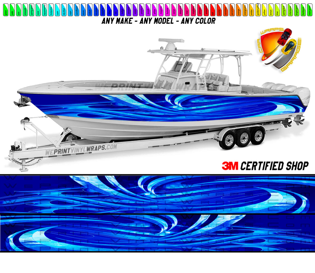 Blue Loop Lines Graphic Vinyl Boat Wrap Decal Fishing Pontoon Sportsman Console Bowriders Watercraft etc.. Boat Wrap Decal