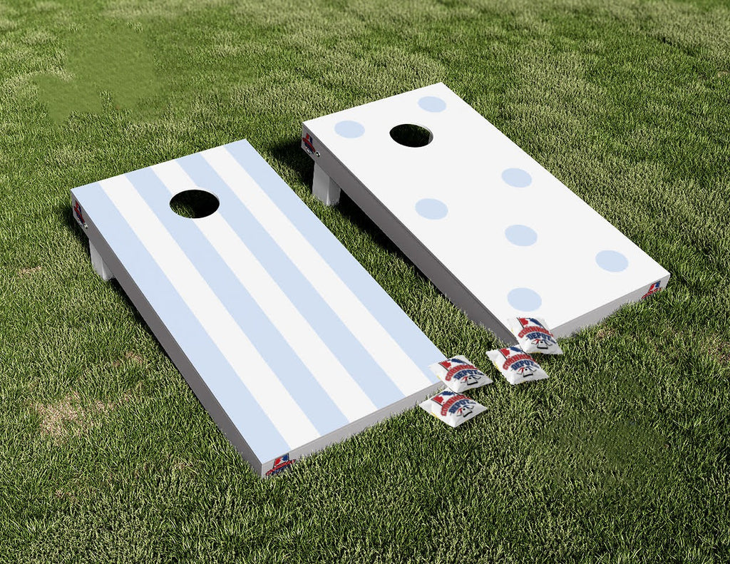 Blue Stripes and Polka Dots Cornhole Board Vinyl Wrap Skins Laminated Sticker Set Anniversary Wedding Gifts