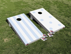 Blue Stripes and Polka Dots Cornhole Board Vinyl Wrap Skins Laminated Sticker Set Anniversary Wedding Gifts