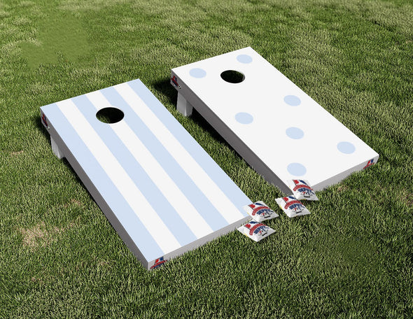 Blue Stripes and Polka Dots Cornhole Board Vinyl Wrap Skins Laminated Sticker Set Anniversary Wedding Gifts