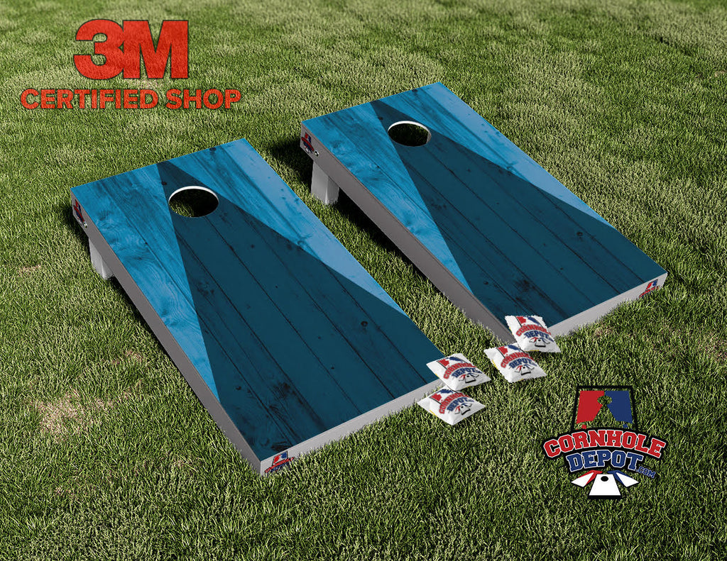 Blue Wood Triangle Style Cornhole Board Vinyl Wrap Skins Laminated Sticker Set Gifts