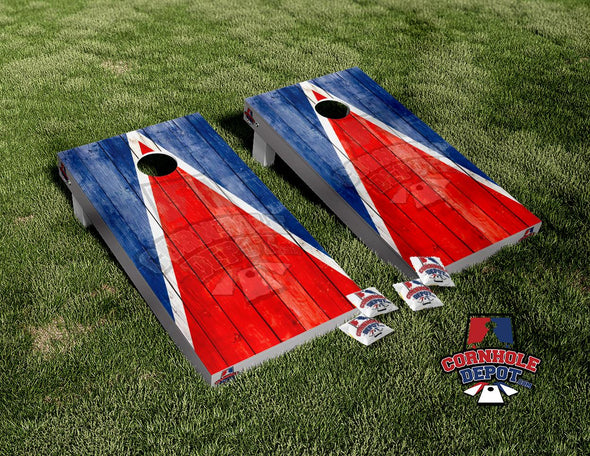 Blue, White and Red Washed Cornhole Board Vinyl Wrap Skins Laminated Set Decal