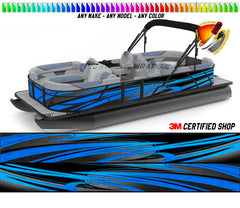 Blue and Black Zig Zag Lines Graphic Boat Vinyl Wrap Fishing Pontoon Sea Doo Water Sports Watercraft etc.. Boat Wrap Decal