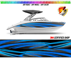 Blue and Black Zig Zag Lines Graphic Boat Vinyl Wrap Fishing Pontoon Sea Doo Water Sports Watercraft etc.. Boat Wrap Decal