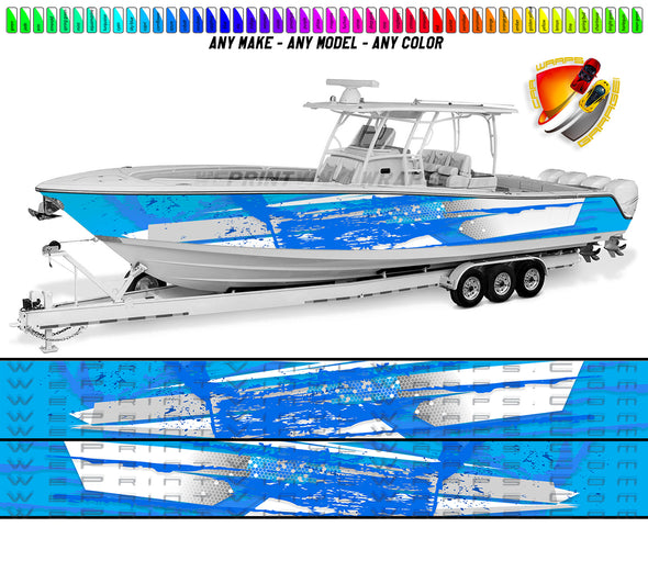 Blue and Gray Splatter Fishing Graphic Boat Vinyl Wrap Decal Pontoon Sportsman Tenders Console Bowriders Deck etc.. Boat Wrap Decal
