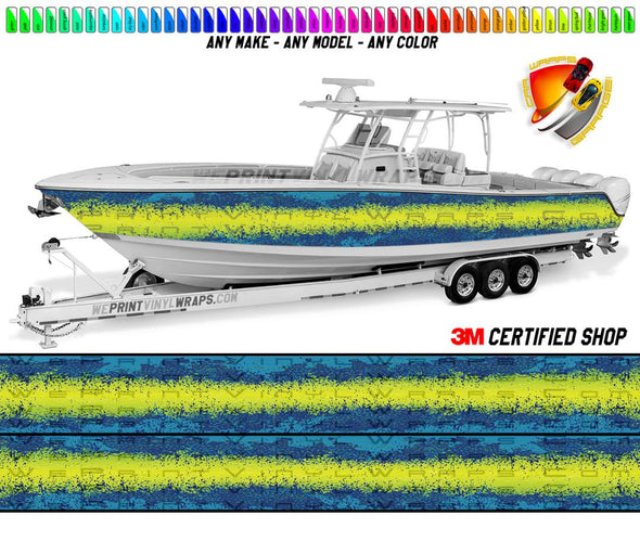 Blue and Yellow Graphic Vinyl Boat Wrap Fishing Pontoon  Sportsman Console Bowriders Watercraft etc.. Boat Wrap Decal