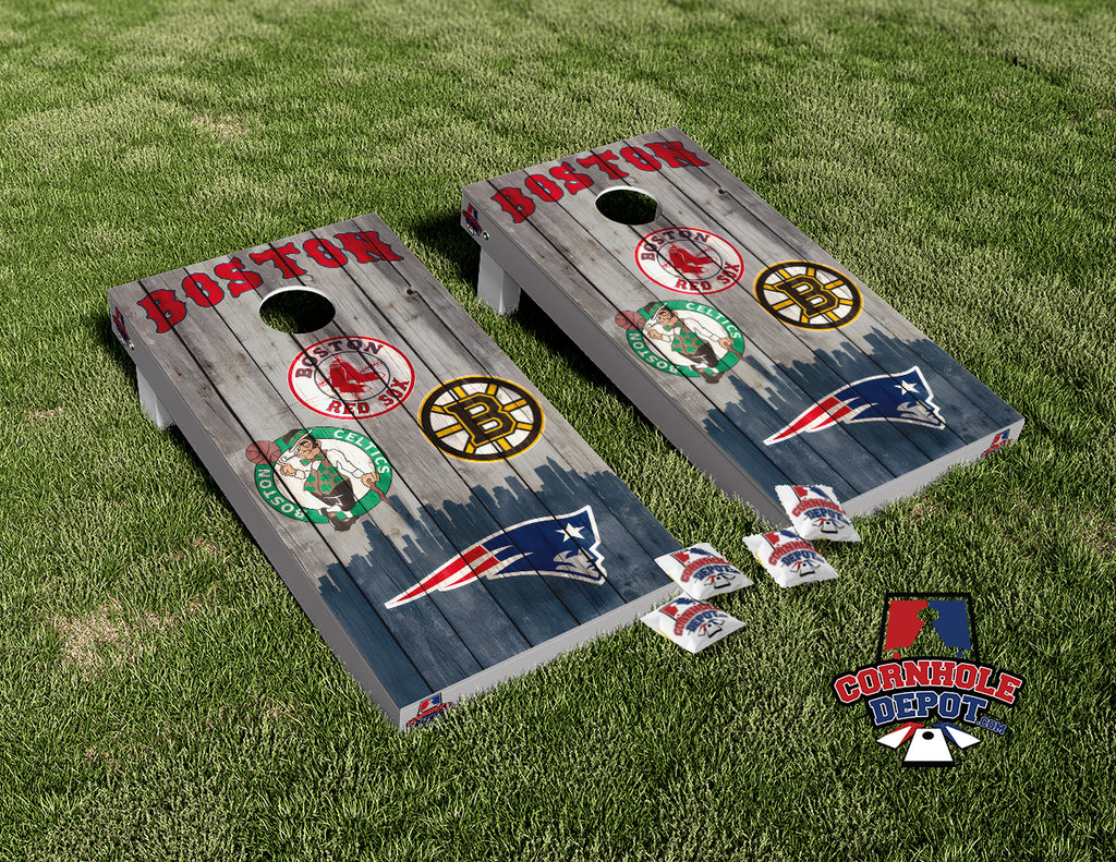 Boston Skyline Mashup Cornhole Board Vinyl Wrap Skins Laminated Sticker Set Decal