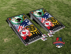 Boston Teams Skyline Sunset Cornhole Board Vinyl Wrap Skins Laminated Sticker Set Decal