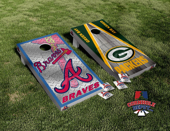 Atlanta Braves Green Bay Packers Split Set Cornhole Board Vinyl Wrap Skins Laminated Sticker Set Decal