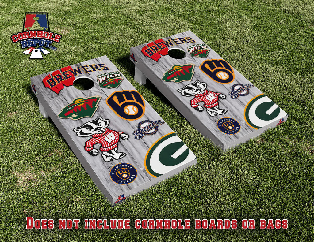 Brewers Wisconsin Sports Mashups Light Cornhole Board Vinyl Wrap Skins Laminated Sticker Set Decal