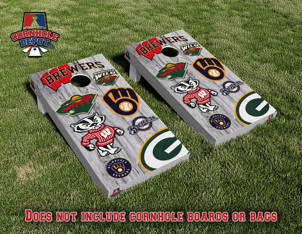 Brewers Wisconsin Sports Mashups Light Cornhole Board Vinyl Wrap Skins Laminated Sticker Set Decal