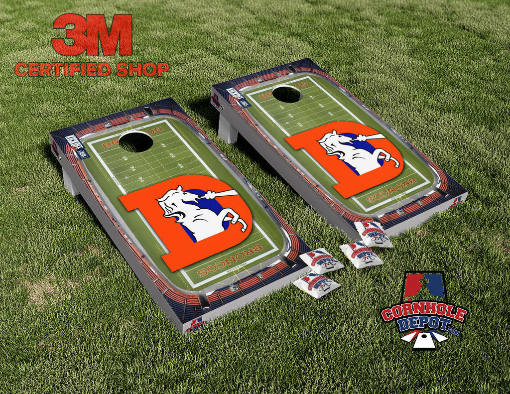Broncos Denver Horse Field Cornhole Board Skins Vinyl Wrap Laminated Sticker Decal Set