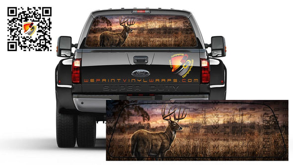 Buck Deer Sunset Rear Window Perforated Tint Graphic Decal Sticker Trucks Campers Cars SUV