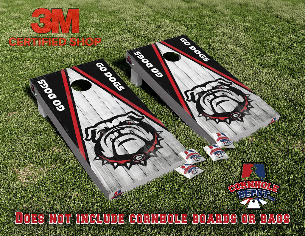 Bulldogs Georgia Go Dogs Washed Cornhole Board Skins Vinyl Wrap Laminated Sticker Decal Set