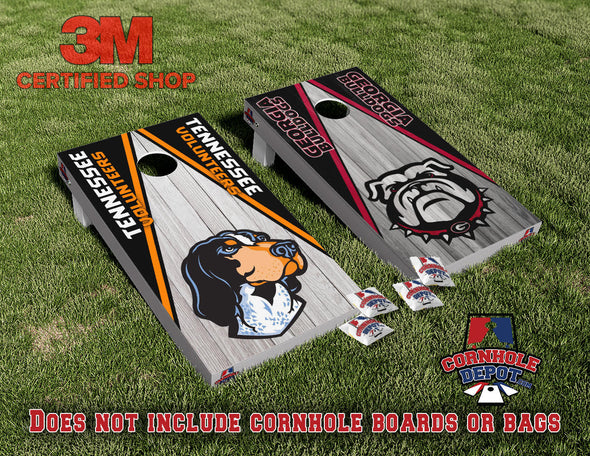 Georgia Bulldogs and Tennessee Split Set Cornhole Board Vinyl Wrap Skins Laminated Sticker Decal Set