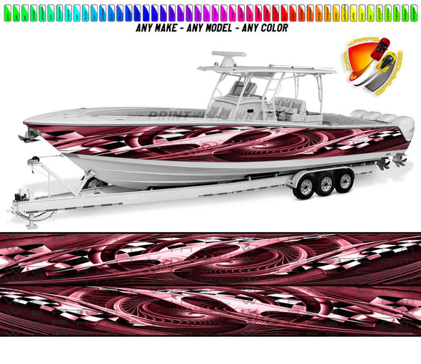 Burgundy and Black Checkered Graphic Vinyl Boat Wrap Decal Fishing Pontoon Sportsman Console  Deck  Watercraft etc.. Boat Wrap Decal