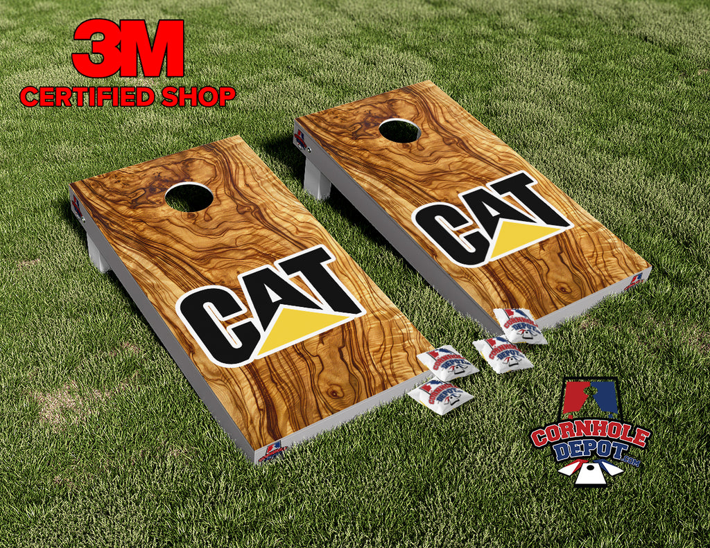 CAT Caterpillar Wood Cornhole Board Vinyl Wrap Skins Laminated Sticker Set Decal